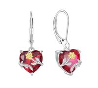 JO WISDOM Women Earrings,925 Sterling Silver Sunflower Daisy Heart Leverback Dangle & Drop Earrings 3A Cubic Zirconia July Birthstone Ruby Color