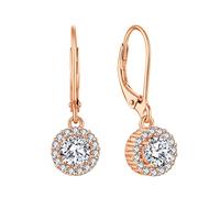 JO WISDOM Women Halo Earrings,925 Sterling Silver Leverback Dangle & Drop Earrings with 5MM 3A Cubic Zirconia with Rose Gold Plated