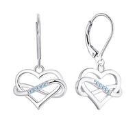 JO WISDOM Women Heart Infinity Earrings,925 Sterling Silver Leverback Dangle & Drop Earrings with 3A Cubic Zirconia March Birthstone Aquamarine Color with White Gold Plated