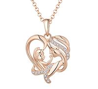 JO WISDOM Women Heart Mum Necklace,925 Sterling Silver Mother Daughter Love Heart AAA Cubic Zirconia Pendant Necklace with Rose Gold Plated,Gift for Mum