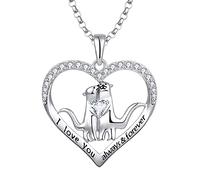 JO WISDOM Women Heart Necklace,925 Sterling Silver Sea Otter Mother Daughter Pendant Necklace with 3A Cubic Zirconia,Jewelry for Women