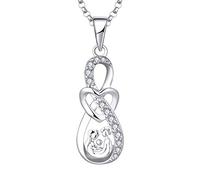 JO WISDOM Women Infinity Heart Necklace,925 Sterling Silver Mother Daughter/Son Father Family AAA Cubic Zirconia Pendant Necklace,Gift for Mum