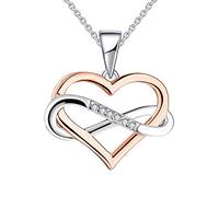 JO WISDOM Women Infinity Heart Necklace,925 Sterling Silver Pendant Necklace with AAA Cubic Zirconia with 2-tone color plated,With White Gold and Rose Gold Plated