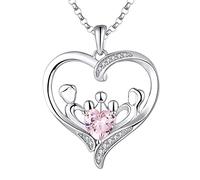 JO WISDOM Women Mum Heart Necklace,925 Sterling Silver Mother Daughter/Son 3 Kids Father Family 3A Cubic Zirconia October Birthstone Tourmaline Color Pendant Necklace,Gift for Mom