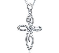 JO WISDOM Women Necklace,925 Sterling Silver AAA Cubic Zirconia Large Cross Crucifix Celtic Pendant Necklace,Jewellry for Women