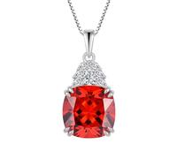 JO WISDOM Women Necklace 925 Sterling Silver Cushion cut January Birthstone Garnet Color Cubic Zirconia Pendant with Chain Jewellery for Women