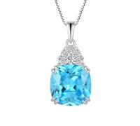 JO WISDOM Women Necklace 925 Sterling Silver Cushion cut March Birthstone Aquamarine Color Cubic Zirconia Pendant with Chain Jewellery for Women