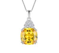 JO WISDOM Women Necklace 925 Sterling Silver Cushion cut November Birthstone Citrine Color Cubic Zirconia Pendant with Chain Jewellery for Women