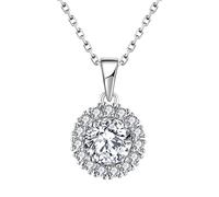 JO WISDOM Women Necklace,925 Sterling Silver Halo Pendant with Chain with 3A Cubic Zirconia April Birthstone for Girl Women
