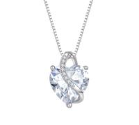 JO WISDOM Women Necklace,925 Sterling Silver Heart Pendant Necklace with 3A Cubic Zirconia April Birthstone