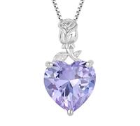JO WISDOM Women Necklace,925 Sterling Silver Rose Heart Pendant Necklace 3A Cubic Zirconia June Birthstone Alexandrite Color for Women Mother Wife Her