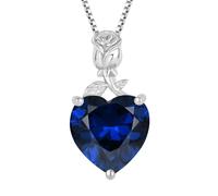 JO WISDOM Women Necklace,925 Sterling Silver Rose Heart Pendant Necklace 3A Cubic Zirconia September Birthstone Sapphire Color for Women Mother Wife Her