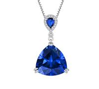 JO WISDOM Women Necklace 925 Sterling Silver Trilliant cut September Birthstone Sapphire Color Cubic Zirconia Pendant with Chain Jewellery for Women