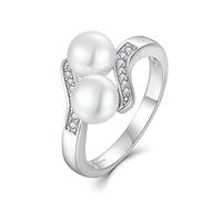 JO WISDOM Women Pearl Ring,925 Sterling Silver 7mm Freshwater Pearl Ring with 3A Cubic Zirconia,Jewellery for Women X