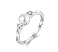 JO WISDOM Women Pearl Ring,925 Sterling Silver Engagement Ring Freshwater Pearl 3A Cubic Zirconia,Jewellery for Women,R