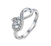 JO WISDOM Women Ring, 925 Sterling Silver Infinity Ring with Heart Cut 3A Cubic Zirconia April Geburtsstein