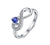 JO WISDOM Women Ring, 925 Sterling Silver Infinity Ring with Heart Cut 3A Cubic Zirconia December Birthstone Tanzanite Color