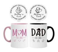 JOAASU 2 Pack Mummy and Daddy Mugs, New Mum Dad Coffee Mugs Set with Decision Coin, New Parents Gifts, Thoughtful Baby Shower Cups for Expecting Parents (Black+Pink) (2026)