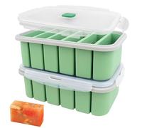 JOAASU 2 Pack Soup Cube Silicone Freezer Tray, 900ML Silicone Freezer Moulds with PP Lid, Soup Freezer Containers, Makes 6 × 150ml Portion Cubes, Ice Cube Tray for Meal Prep, Soup, Sauce (Green)