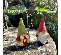 JOAASU 2 Pcs Outdoor Garden Gnomes with Leaf Umbrella, 7.1'' Gnomes Garden Statue Ornaments, Funny Resin Garden Gnome for Indoor Outdoor Home Patio Yard Lawn, for Gnome Lovers & Garden Enthusiasts