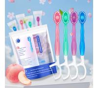 JOAASU 26 Packs 5 in 1 Mini Toothbrush & Floss & Tongue Scraper & Toothpick Set, Mini Burst Toothbrush, Disposable Mini Toothbrushes, Portable Pre-Pasted Travel Set, 4 Flavors for Travel Gathering Use