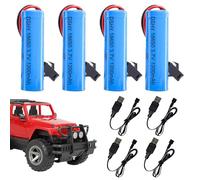 JOAASU 3.7V 1200mah Li-Ion Battery, 4 PCS 3.7 V 18650 Rechargeable Lithium Batteries with 4 USB Charger SM-2P Plug Connector, Universal Li-ion Battery for Remote Control Cars, rc Truck, Robots