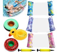 JOAASU 3 Pack Inflatable Pool Floats Water Hammock Set, Lilo Pool Inflatables with 3 Drink Holders and 2 Air Pump, 4 in 1 Water Hammock Floats with Cool Mesh for Swimming Pool, Beach, Summer Holiday