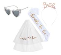 JOAASU 4 Pcs Hen Party Accessories Set, Bride to Be Sash and Bride Tiara Veil Set, Heart Shaped Pearl Sunglasses, Champagne Wedding Hen Do Decorations for Bride Shower, Wedding, Bachelorette Party