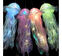 JOAASU 4 Pcs Jellyfish Light, Hanging Jellyfish Lamp, Creative Glowing Jellyfish Lamp LED Night Light, Mermaid Jellyfish Lanterns, Jellyfish Garden Light for Ocean Theme Party Yard Landscape (4)