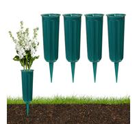 JOAASU 4 Pieces Grave Vases with Spikes, Grave Flower Holders, Plastic Memorial Flower Vases, Grave Flower Pots for Graveside Lawn Yard Garden Decoration and Plant Flower Holder (Green)