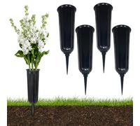 JOAASU 4 Pieces Grave Vases with Spikes, Memorial Grave Flower Vases, Plastic Cemetery Flower Pots, Flower Vase Grave Decorations for Cemetery Headstone Graveside and Plant Flower Holder (Black)