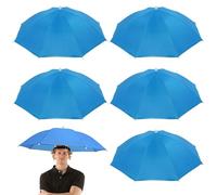 JOAASU 6 Pcs Head Umbrella Hats, Adjustable Umbrella Hat with Elastic Band, Portable Mini Umbrellas Hats, Outdoor Sun Rain Hat for Women, Adult & Kids, Fishing, Golf Activities, Blue (Diameter:52cm)