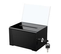 JOAASU Black Acrylic Donation Box, Suggestion Box with Slot & Lock & Sign Holder, for Raffle, Feedback, Voting, Tips & Charity Donations Collection, 15.7 x 11.9 x 10.2 cm (Black)