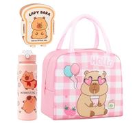 JOAASU Capybara Insulated Lunch Bag Set, Capybara Lunch Bag with 800ml Bento Box and 750ml Leak-Proof Water Bottle for Children, Cute Cartoon Animal Lunchbox Set for School, Picnic, Travel