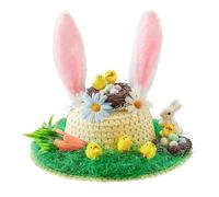 JOAASU Easter Bonnet Kit, Make Your Own Craft Set, DIY Decorative Hat with Rabbit Ears, Bunny, Chicks, Nests, Carrots, Grass and Flowers, Handmade Easter Hat for Parties & Egg Hunts