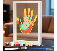 JOAASU Family Handprint Kit, DIY Craft Keepsake Wooden Frame with 4 Clear Acrylic Boards & 6 Colours of Paint, DIY Handprint Photo Frame Kit, Family Keepsake for New Parents, Grandparents, Couples