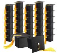 JOAASU Graduation Candy Boxes, 30 Pcs Black Doctoral Cap Shaped Gift Boxes with Yellow Tassel for Sweets, Chocolates, Graduation Party Favours, Student Keepsakes & Graduation Ceremony Decorations