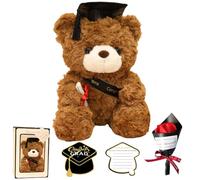 JOAASU Graduation Teddy Bear Gift Set, 23 cm Graduation Bear with Mortar Board Cap, Rose Flower, Gift Bag & Graduation Message Card, Leavers Present for University, College, High School Graduates (B)