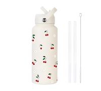 JOAASU Insulated Water Bottle, 800ml/27oz Stainless Steel Water Bottle with Flip Straw and Handle, Leak-Proof Vacuum Insulated Bottles with Cherry Pattern for School, Office, Travel, Gym