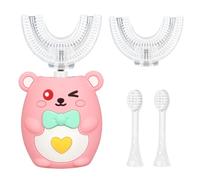 JOAASU Kids Electric Toothbrush U Shaped, 360º Ultrasonic Toothbrush with with 2 U-Brush Heads & 2 Standard Brush Heads, Cute Bear Automatic Toothbrush for Boys and Girls Age 2-12, IPX7 Waterproof
