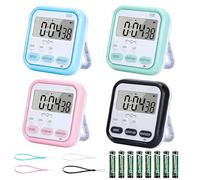 JOAASU Kitchen Timer, 4 Pcs Digital Kitchen Timers with Alarm, Clock & Countdown, Magnetic Cooking Stopwatch with LCD Display, Loud Alarm, Kickstand and Lanyard for Cooking, Study & Training