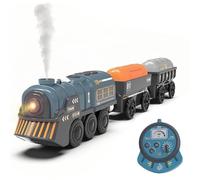 JOAASU Remote Control Steam Train for Wooden Tracks, RC Toy Train with Controller, Lights & Sound, Magnetic 3Pcs Locomotive & Carriages, Compatible with Brio, Thomas & Friends, Toy for Kids Ages 3+, A