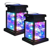 JOAASU Solar Lanterns for The Garden, Solar Lantern Lights, 2 Pack Outdoor LED Flickering Lanterns, Outdoor Solar LED Lantern for Table, Yard, Garden, Patio, Lawns Decoration Night Lights, Colorful