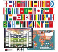 JOAASU World Cup Wall Chart 2026 and 48-team Flag Bunting Set, 60 x 42 cm Football Match Schedule Poster with 14.5 m Fabric Banner for Home, Bar, Office, Party Decorations