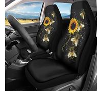 JOAIFO Bee with Sunflower in Black Car Seat Cover You are My Shineshine Floral SUV,Sedan,Van Seat Heavy Dusty Protector, Beautiful Plant Design