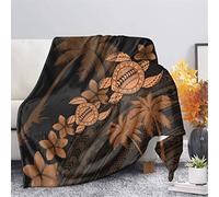 JOAIFO Brown Sea Turtle and Palm Tree Frangipani Print Soft Fluffy Flannel Blanket Samoa Polynesian Tattoo Ethnic Pattern Sofa Couch Bed Blanket for Women Men