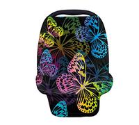 JOAIFO Colorful Butterfly Print Durable Car Seat Canopies for Infant Girls,Soft Multi Nursing Cover Breastfeeding Cover Mom Scarf,Great Gift