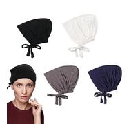 Joalpysm 4 Pcs Muslim Hijab Undercap, Solid Color Hijab Scarf for Women with Elastic Ties, Adjustable Hijabs Caps for Women Girls Makeup Sleep Shopping