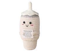 Joalpysm Emotional Support Crochet with Motivational Card, Cute Yarn Tumbler Cup Toy, Handmade Knitted Cute Stuff Toy, Positive Potato for Adults Kids Rooms Office Desktop Decoration