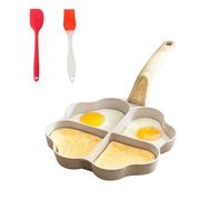 Joalpysm Heart-Shaped Divided Frying Pan Non-Stick Frying Pan with Heat-Resistant Handle Portable Camping Cooking Omelette Pan with Silicone Spatulas and Brushes for Induction Hob